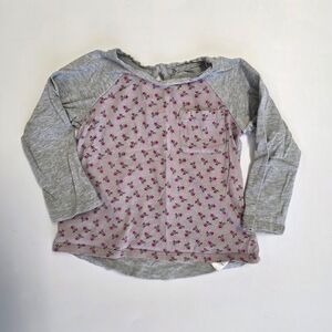 GAP Gray and Pink Floral Long Sleeve Tee